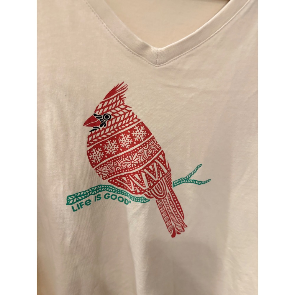Life is Good Crusher Tee Cream Cardinal Fair Isle V-Neck Long Sleeve Shirt
